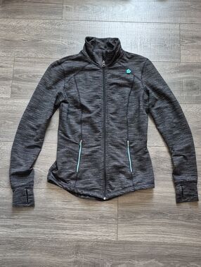 Tangerine Black Heathered Full-Zip Utility Jacket with Aqua Accents